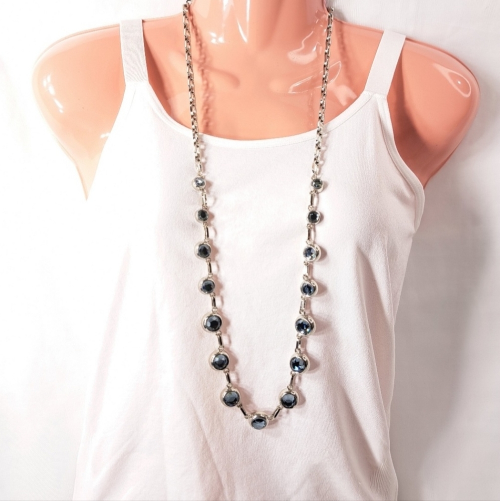 Coldwater Creek Women's Long  Silver‎ Tone Necklace With Rhinestones 18 I…